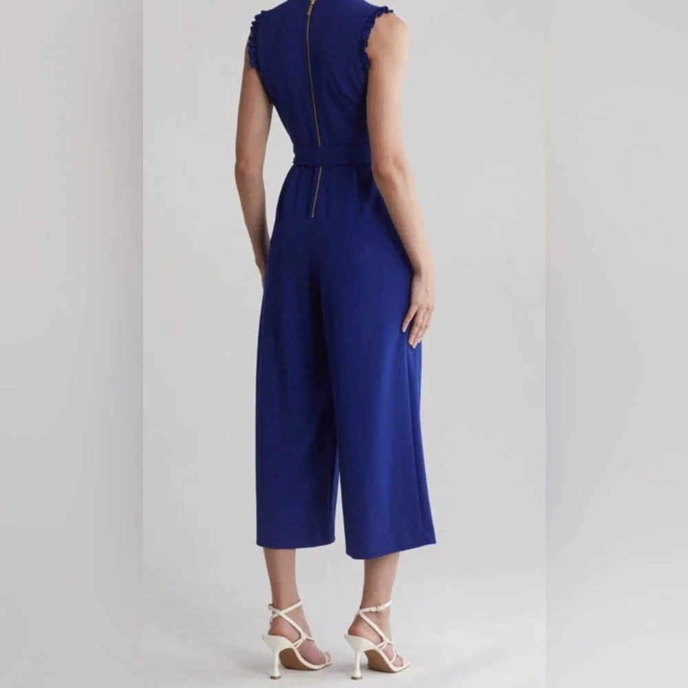 NWT CALVIN KLEIN Ruffle Shoulder V-neck Jumpsuit Size 10 - Picture 4 of 5
